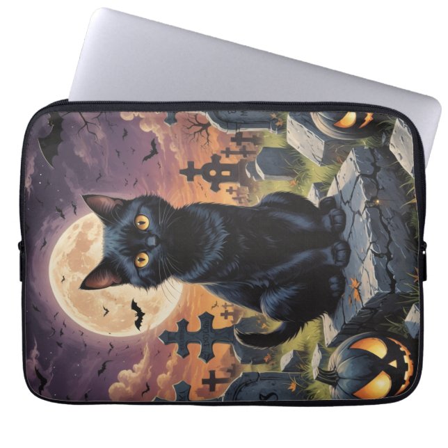 Whiskers van het Heksenuur - Black Cat Laptop Sleeve (Voorkant)