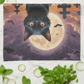 Whiskers van het Heksenuur - Black Cat Theedoek (Gevouwen)