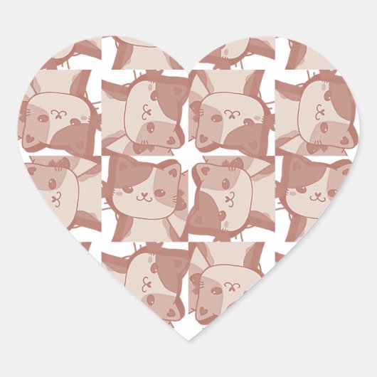 Whisker's Whimsy: Zacht Roze Calico Kitten Patroon Hart Sticker (Voorkant)
