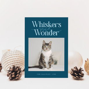 Whiskers & Wonder Cat Foto Blauwgroen Kerst Feestdagenkaart