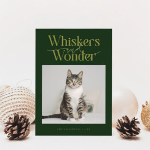 Whiskers & Wonder Cat Foto Groene Kerst Feestdagenkaart