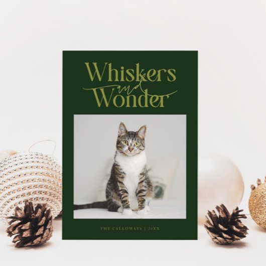 Whiskers & Wonder Cat Foto Groene Kerst Feestdagenkaart