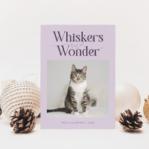 Whiskers & Wonder Cat Foto Paarse Kerst Feestdagenkaart