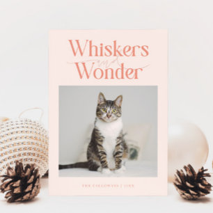 Whiskers & Wonder Cat Foto Peach Kerstmis Feestdagenkaart