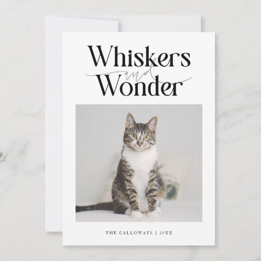 Whiskers & Wonder Cat Foto Witte Kerst Feestdagenkaart (Voorkant)