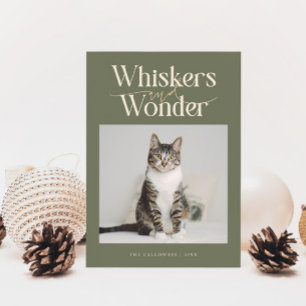 Whiskers & Wonder Cat Photo Sage Kerstmis Feestdagenkaart