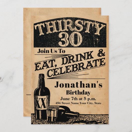 Whiskey 30th Birthday Invitation Kaart (Voorkant / Achterkant)