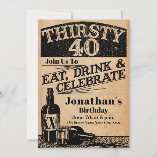 Whiskey 40th Birthday Invitation Kaart (Voorkant)