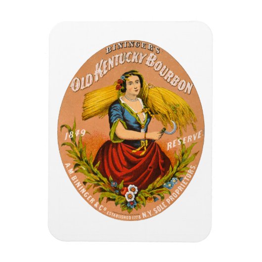 Whiskey Adverteren label, rond 1860. Magneet (Verticaal)