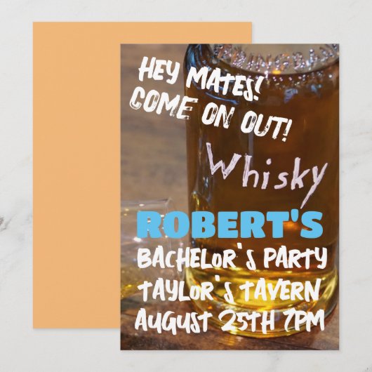 WHISKEY BACHELOR PARTY AANPASSING UITNODIGINGEN (Voorkant / Achterkant)