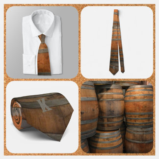 Whiskey Barrel Kegs Bruin en Grijs Monogrammed Stropdas