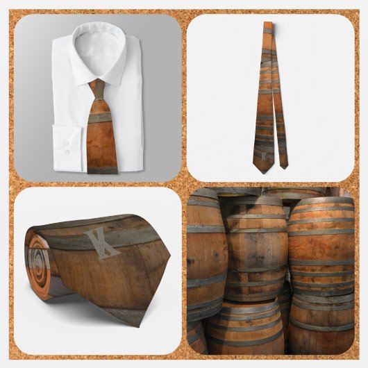 Whiskey Barrel Kegs Bruin en Grijs Monogrammed Stropdas