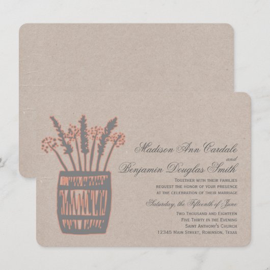 Whiskey Barrel of Wheat Rustic Wedding Invitations Kaart (Voorkant / Achterkant)
