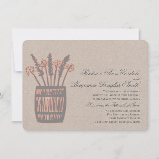Whiskey Barrel of Wheat Rustic Wedding Invitations Kaart (Voorkant)