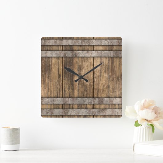 Whiskey Barrel Vierkante Klok (Huis)