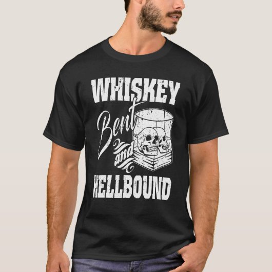Whiskey Bent en Hellbound White Skulls Wijn Gla T-shirt (Voorkant)