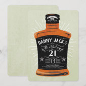 Whiskey Bottle 21st Birthday Party Invite Kaart (Voorkant / Achterkant)