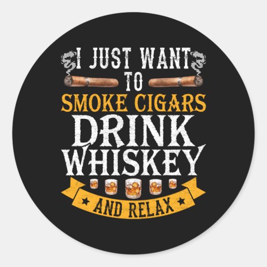 Whiskey Bourbon Alcohol Scotch Drinker Rooksigaar Ronde Sticker (Voorkant)