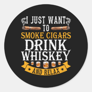 Whiskey Bourbon Alcohol Scotch Drinker Rooksigaar Ronde Sticker