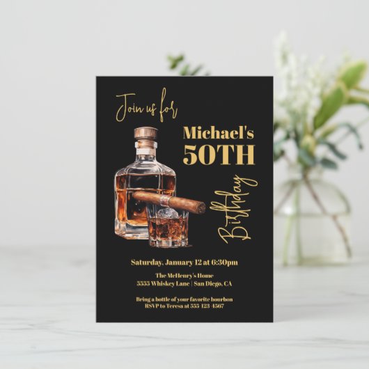 Whiskey Bourbon en sigaar Verjaardag Kaart (Staand voorkant)