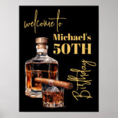 Whiskey Bourbon en sigaar Verjaardag Welkomstbord Poster (Voorkant)
