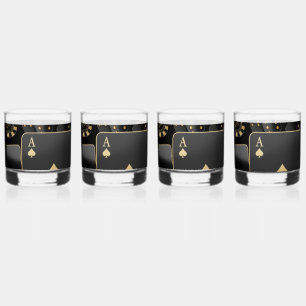 Whiskey Bril - Zwart en Goud Poker Design Whisky Glas