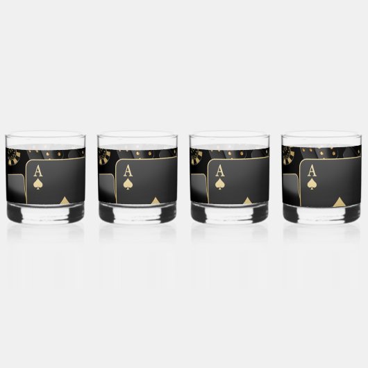 Whiskey Bril - Zwart en Goud Poker Design Whisky Glas (Achterkant)