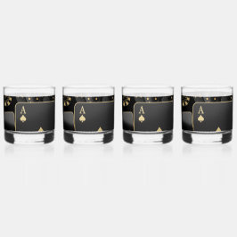 Whiskey Bril - Zwart en Goud Poker Design Whisky Glas