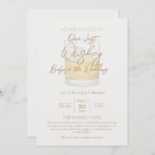 Whiskey bruiloft vrijgezellenfeest uitnodigen kaart (Voorkant / Achterkant)
