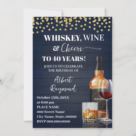 Whiskey & Cheers Adult Birthday Party Kaart (Voorkant)