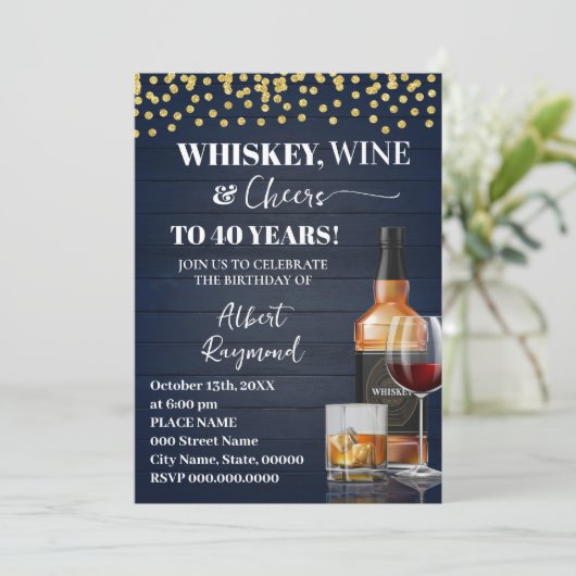 Whiskey & Cheers Adult Birthday Party Kaart (Staand voorkant)
