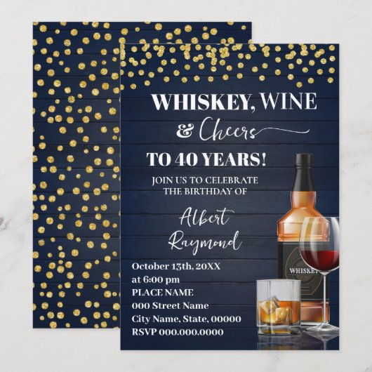 Whiskey & Cheers Adult Birthday Party Kaart (Voorkant / Achterkant)