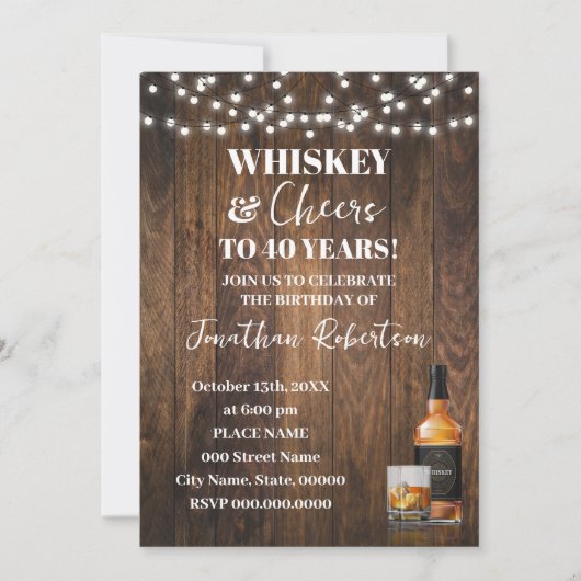 Whiskey & Cheers Western Adult Birthday Party Kaart (Voorkant)