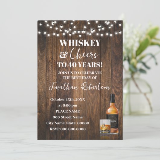 Whiskey & Cheers Western Adult Birthday Party Kaart (Staand voorkant)