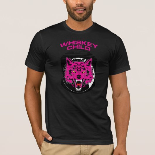 WHISKEY CHILD - Black T-Shirt w/PINK WOLF Logo (Voorkant)