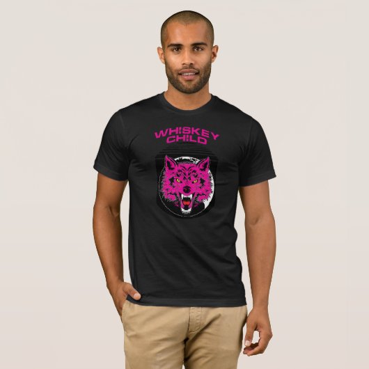 WHISKEY CHILD - Black T-Shirt w/PINK WOLF Logo (Voorkant volledig)