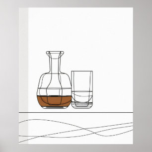 Whiskey Decanter glas fijne lijn minimalistische k Poster