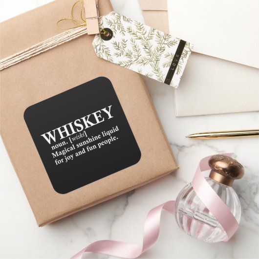 Whiskey definitie grappige alcohol gezegden gesche vierkante sticker (Geschenken)