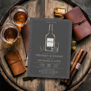 Whiskey Dining Black White Modern 50th Birthday Kaart