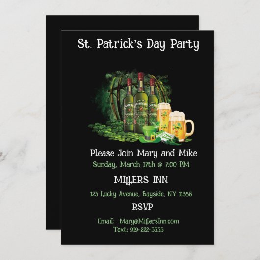 Whiskey en bier St. Patrick's Day Party Kaart (Voorkant / Achterkant)