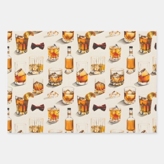 Whiskey en boog stropdassen ontwerp inpakpapier vel (Voorkant 2)