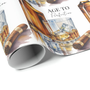 Whiskey en sigaar heren verjaardagsfeest cadeaupapier