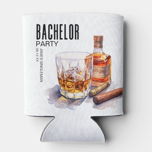 Whiskey en Sigaar Modern Vrijgezellenfeest Blikjeskoeler (Achterkant)