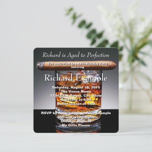 Whiskey en sigaar verjaardagsfeestje kaart (Staand voorkant)