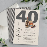 Whiskey en Sigaren Mannelijk 40e Verjaardagsfeest Kaart<br><div class="desc">Een mannelijke 40e uitnodiging voor een verjaardagsfeestje om uw gasten voor te bereiden op een onvergetelijk feest, dit ontwerp op maat heeft vetgedrukte letters met de leeftijd van 40, samen met handgeschreven script dat veertig langs de zijkant spelt. Een whiskyfles, gegoten glas en sigarenafbeelding dragen bij aan de feeststemming van...</div>