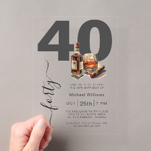 Whiskey en Sigaren Mannelijke 40e Verjaardagsfeest Acryl Uitnodigingen