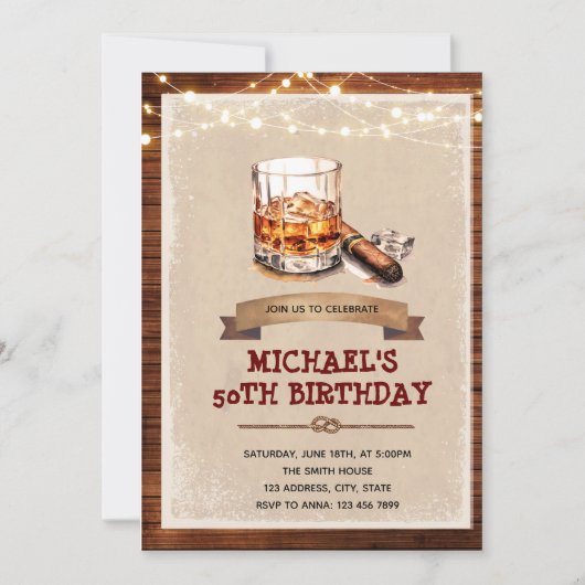 Whiskey en Sigaren Party Uitnodiging (Voorkant)