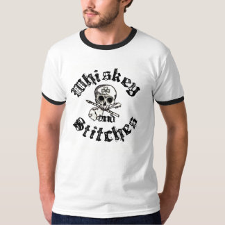 Whiskey en Stitches Mannen Ringer T-shirt