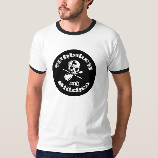 Whiskey en Stitches Mannen Ringer T-shirt (Voorkant)