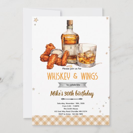 Whiskey en vleugels feest uitnodiging (Voorkant)